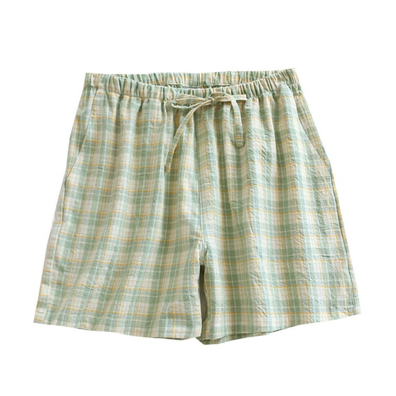 ABATAB Women's Plaid Shorts Casual Elastic Waisted Lounge Beach Shorts Summer Dressy Shorts with Pockets