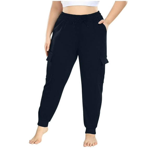 ABATAB Women's Plus Size Cargo Pants Elastic Waist Hiking Travel Pants Outdoor Loose Baggy Tapered Trousers with Pockets