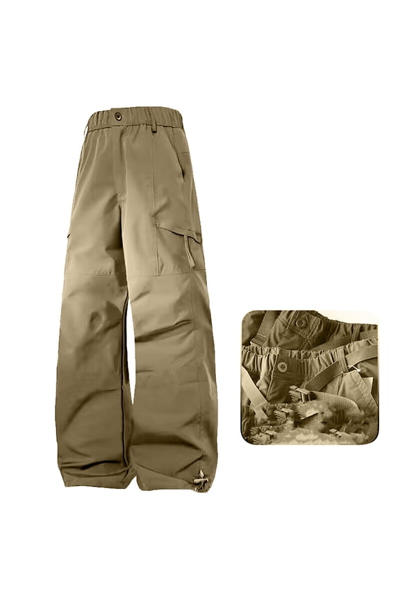 Women's Plus Size Cargo Sweatpants Lightweight Windbreaker Waterproof Outdoor Athletic Pants Wide Leg Cargo Pants with Pockets(5X-Large,Khaki)