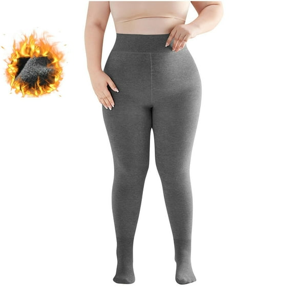 ABATAB Women's Plus Size Pantyhose Pure Color Sherpa Lined Pants Thermal Warm Comfortable Stockings Reinforced Toe