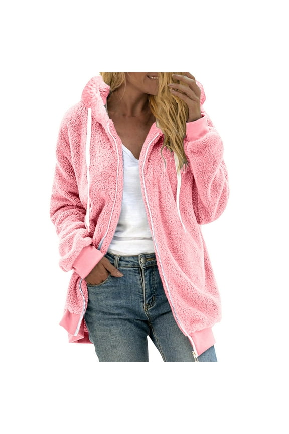 Women's Plus Size Sherpa Lined Jackets Winter Fuzzy Fleece Hoodie Coats Oversized Long Sleeve Plush Warm Overcoats with Zipper(4X-Large,Pink)