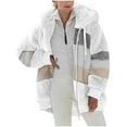 thumbnail image 1 of ABATAB Women's Plus Size Striped Color Block Plush Coats Comfy Long Sleeve Zipper Hooded Jackets Warm Fuzzy Fleece Winter Hoodie with Pockets(X-Large,White), 1 of 5