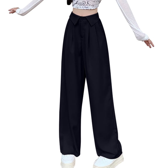 ABATAB Women's Plus Size Work Ruched Straight Leg Pants Dress Pants High Waisted Slacks Trousers Business Casual with Pockets