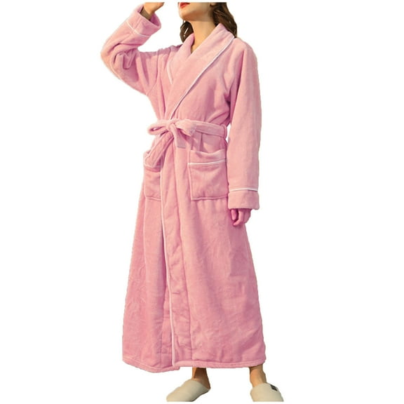 ABATAB Women's Plush Fleece Robes Cozy Warm Solid Color Bathrobe Fuzzy Nightgown with Pockets for Ladies