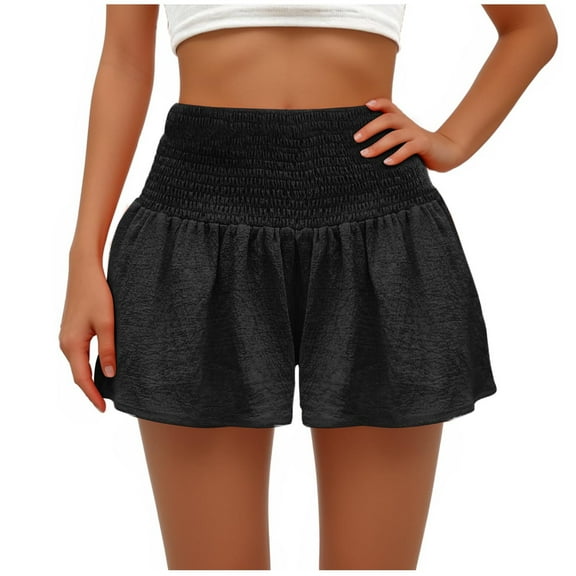 ABATAB Women's Shorts Trendy Summer Smocked Casual Cute Shorts Comfy Elastic Waist Shorts
