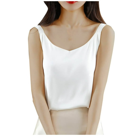 ABATAB Women's Silk Satin Tank Tops V Neck Sleeveless Soft Camisole Summer Basic Cami Shirt
