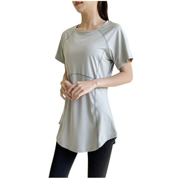 ABATAB Women's Sport Tops Quick Dry Short Sleeve T-Shirts Crewneck Workout Athletic Fitness Curve Hem Plain Shirts Blouses
