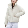 thumbnail image 1 of ABATAB Women's Stand Collar Quilted Puffer Jackets Lightweight Winter Warm Button down Coat Outerwear with Zipper Pockets(X-Large,White), 1 of 3