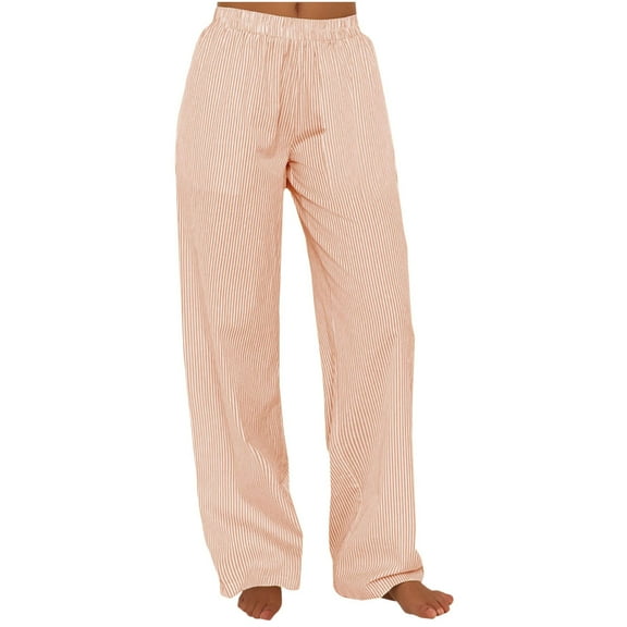 ABATAB Women's Striped Pants Wide Leg Lounge Pajama Pants Elastic Waisted Casual Loose Fit Trousers Beach Bottoms