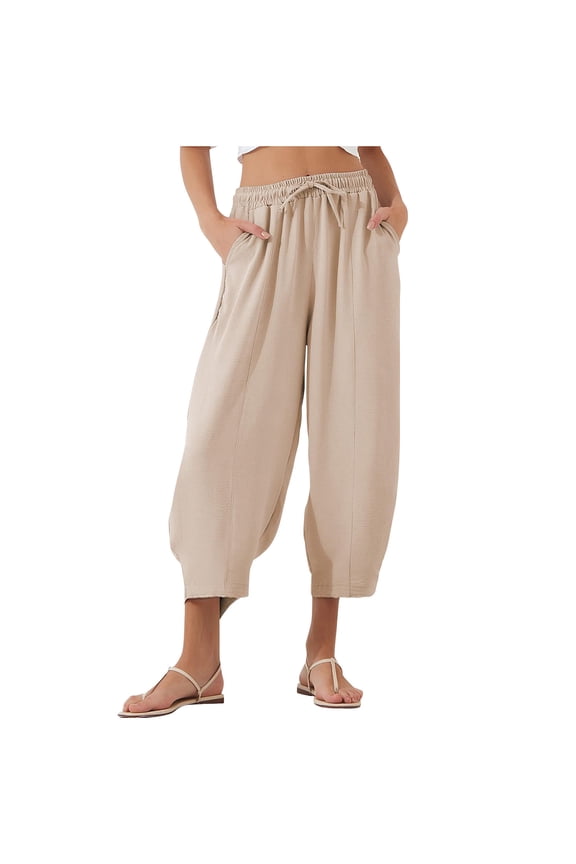 Women's Summer Harem Pants Drawstring High Waisted Baggy Pants Casual Harem Trouser Slacks with Pockets