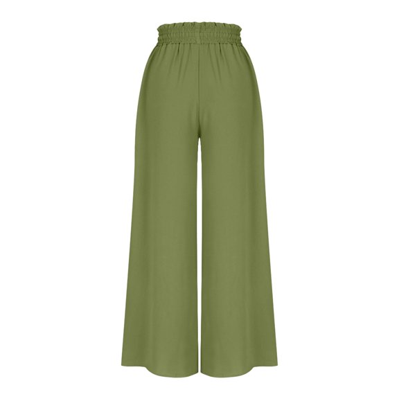ABATAB Women's Summer Palazzo Pants Loose Fit Wide Leg Pants High Waist Drawstring Beach Vacation Casual Trousers with Pockets
