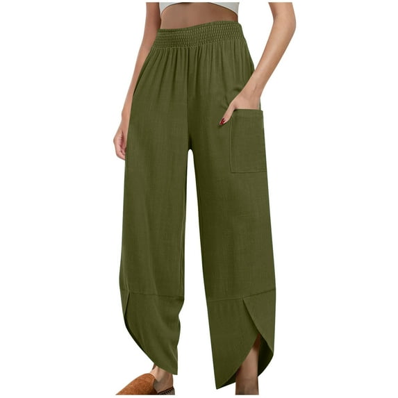 ABATAB Women's Summer Pants Baggy Wide Leg High Waisted Pants Casual Loose Fit Dressy Trouser Slacks with Pockets