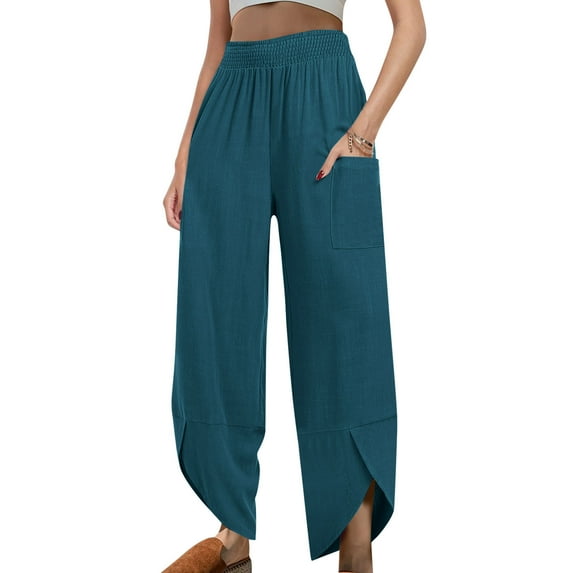 ABATAB Women's Summer Pants Baggy Wide Leg High Waisted Pants Casual Loose Fit Dressy Trouser Slacks with Pockets