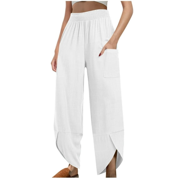 ABATAB Women's Summer Pants Baggy Wide Leg High Waisted Pants Casual Loose Fit Dressy Trouser Slacks with Pockets