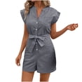 thumbnail image 1 of ABATAB Women's Summer Rompers Striped Button Bow Front Cap Sleeve Trendy Jumpsuit Wide Leg Overalls with Pockets, 1 of 7