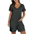 thumbnail image 1 of ABATAB Women's Summer Short Sleeve Overall V NECK Loose Fit Jumpsuit Wide Leg Beach Romper Beach Vacation 2025 Outfits with Pockets, 1 of 6