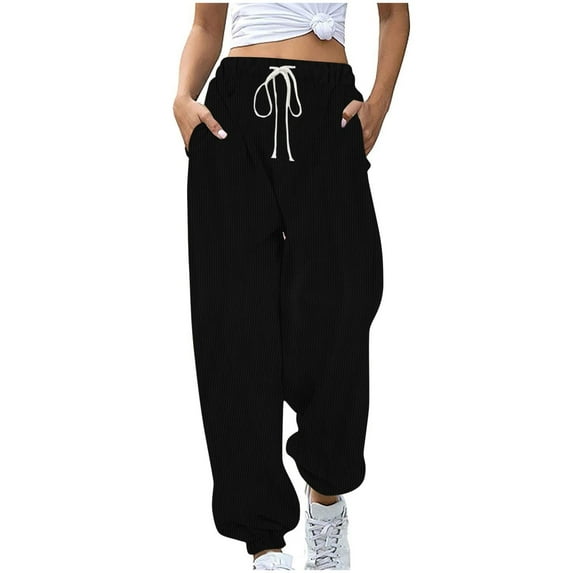 ABATAB Women's Sweatpants Drawstring Loose Fit Cinch Bottom Corduroy Baggy Athletic Joggers Lounge Pants with Pockets