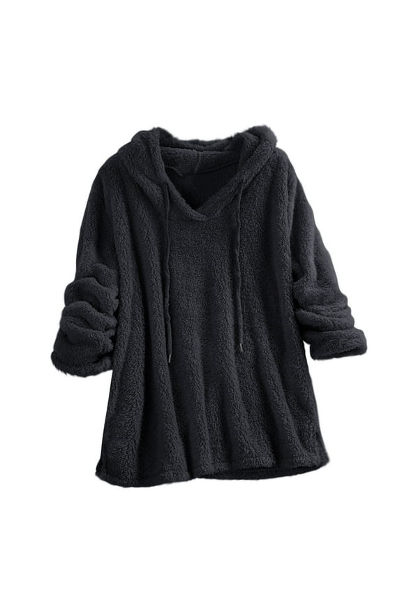 Women's Sweatshirt Warm Sherpa Fleece Hoodies Oversized Long Sleeve Pullover Fuzzy Loungewear Tops Ladies Winter Outfits(XX-Large,Black)