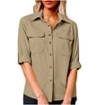 thumbnail image 1 of ABATAB Women's UPF 50+ Long Sleeve UV Sun Protection Shirts with Chest Pockets Outdoor Fishing Hiking Athletic Button down T-Shirts(Large,Khaki), 1 of 6