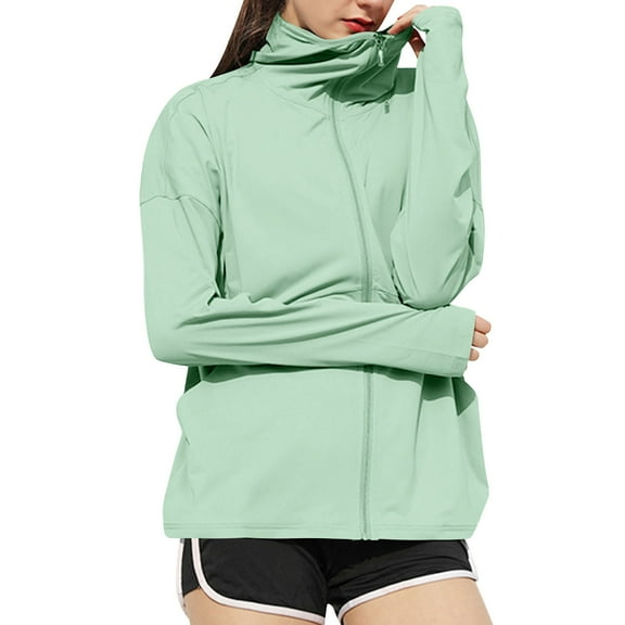 ABATAB Women's UPF 50  Sun Protection Shirts with Thumb Hole Lightweight UV Jackets Long Sleeve Full Zipper Cooling Athletic Hoodie(3X-Large,Green)