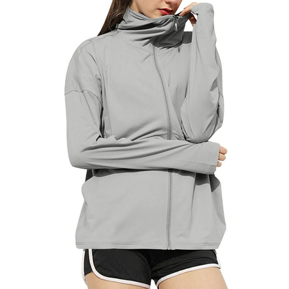 ABATAB Women's UPF 50  Sun Protection Shirts with Thumb Hole Lightweight UV Jackets Long Sleeve Full Zipper Cooling Athletic Hoodie(X-Large,Gray)