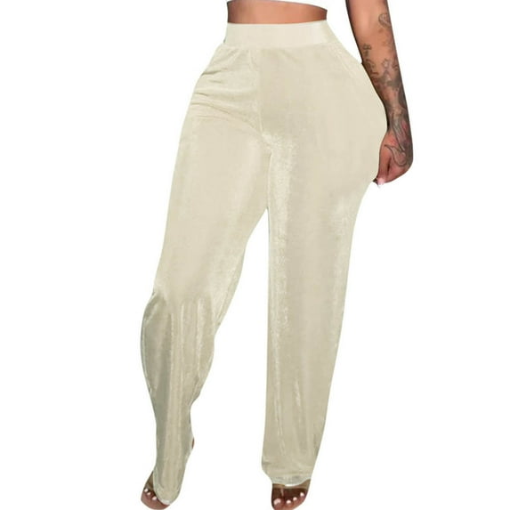 ABATAB Women's Velour Pants Soft Velvet Loose Fit Comfy Pants Solid Color Elastic Waist Casual Long Lounge Trousers
