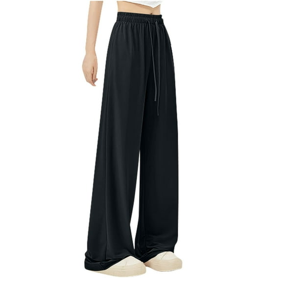 ABATAB Women's Wide Leg Sweatpants Gym Baggy Lounge Drawstring Pants Pure Color Athletic Joggers Trousers with Pockets