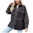 thumbnail image 1 of ABATAB Women's Winter Warm Fleece Shacket Jackets Soft Button down Casual Long Sleeve Lapel Neck Warm Outerwear with Chest Pockets(Medium,Black), 1 of 7