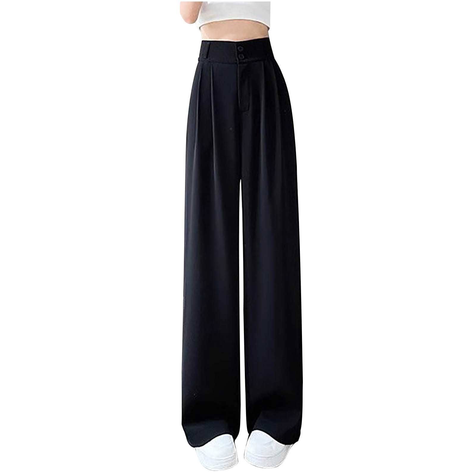 ABATAB Women's Work Pants Button Loose High Waisted Dress Pants Wide ...
