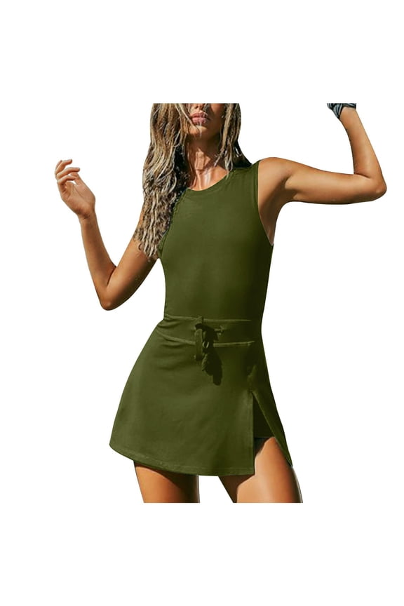 Women's Workout Romper Sleeveless Side Split Summer Jumpsuits Backless Tennis Golf Outfits Trendy Clothes