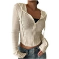 thumbnail image 1 of ABATAB Women's Zip up Cropped Hoodie Crop Top Sweatshirt Drawstring Long Sleeve Ribbed Casual Lightweight Jacket Coat, 1 of 7