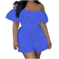 thumbnail image 1 of ABATAB Womens Summer Romper off Shoulder Tiered Jumpsuit Beach Vacation Outfit Fashion Short Jumpsuit Clothes, 1 of 6