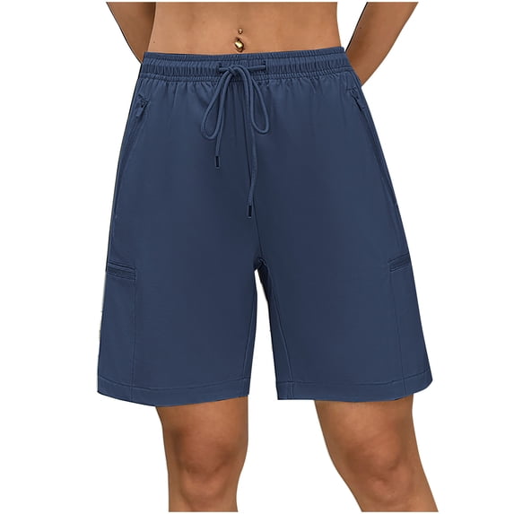 ABATAB Womens Bermuda Shorts Knee Length with Zipper Pockets Elastic Waisted Running Workout Walking Athletic Summer Clothes