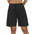 thumbnail image 1 of ABATAB Womens Bermuda Shorts Knee Length with Zipper Pockets Elastic Waisted Running Workout Walking Athletic Summer Clothes, 1 of 7