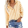 thumbnail image 1 of ABATAB Womens Button down Stripe Printed Shirts Cotton Linen Long Sleeve Classic Blouses Casual Collared Work Shirts Tops with Pockets(X-Large,Yellow), 1 of 5