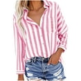 thumbnail image 1 of ABATAB Womens Button down Stripe Printed Shirts Cotton Linen Long Sleeve Classic Blouses Casual Collared Work Shirts Tops with Pockets(Large,Pink), 1 of 5