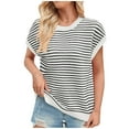 thumbnail image 1 of ABATAB Womens Cap Sleeve Sweater Summer Round Neck Striped Color Block Knit Dressy Sweater Tops, 1 of 1