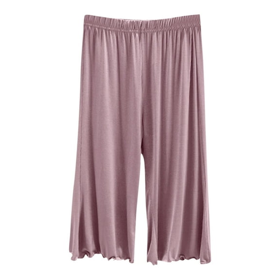 ABATAB Womens Capri Pajama Pants Ultra-Soft Baggy Comfy Sleepwear Wide Leg Pure Color Elastic Waisted Casual Pj Bottom