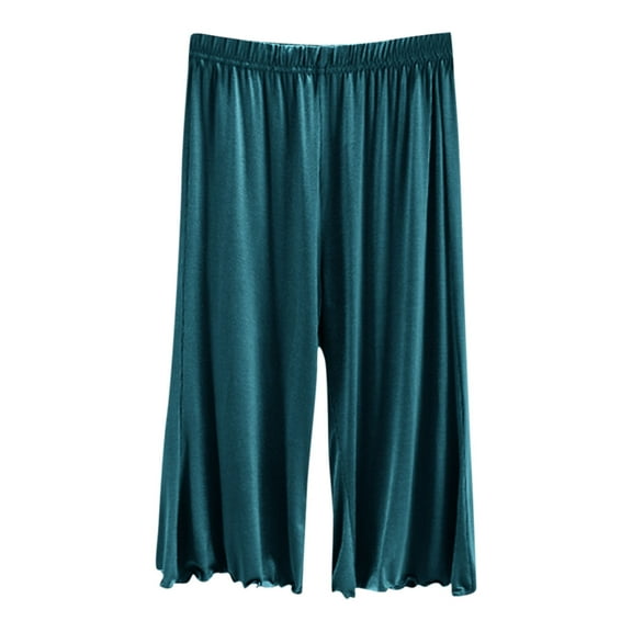 ABATAB Womens Capri Pajama Pants Ultra-Soft Baggy Comfy Sleepwear Wide Leg Pure Color Elastic Waisted Casual Pj Bottom