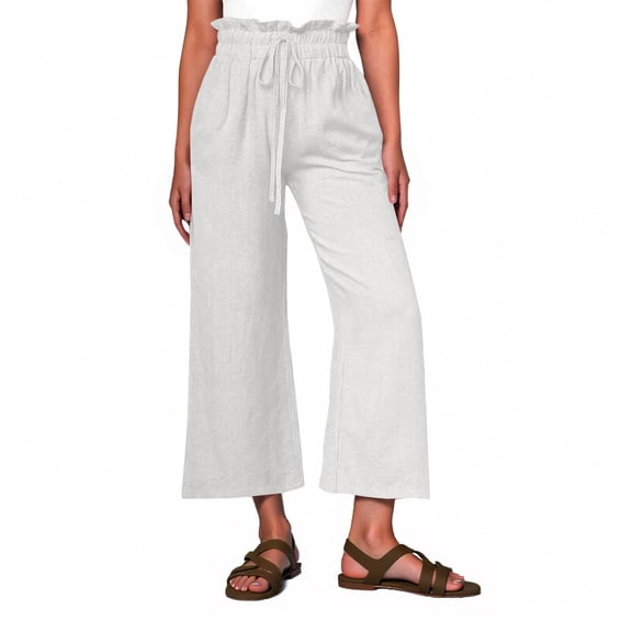 ABATAB Womens Capri Pants Casual High Waisted Pleated Wide Leg Workout Pants Drawstring Baggy Palazzo Trousers with Pockets