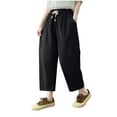 thumbnail image 1 of ABATAB Womens Capri Pants Summer Wide Leg High Waisted Crop Pants Drawstring Casual Baggy Capri Trousers with Pockets, 1 of 3