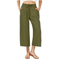 thumbnail image 1 of ABATAB Womens Capri Pants Wide Leg Cotton Linen Drawstring Capris Summer Baggy Loose Beach Crop Pants with Pockets, 1 of 6