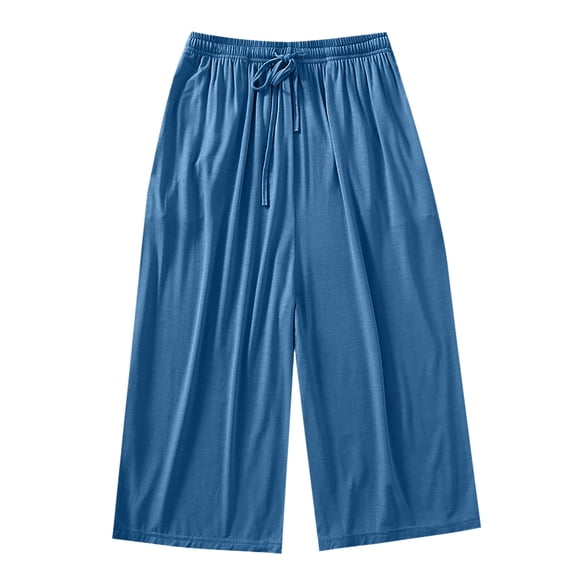 ABATAB Womens Capris Elastic Drawstring Waist Loose Fit Capri Pants Casual Thin Summer Trousers Basic Comfy Clothes