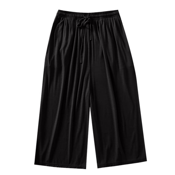ABATAB Womens Capris Elastic Drawstring Waist Loose Fit Capri Pants Casual Thin Summer Trousers Basic Comfy Clothes