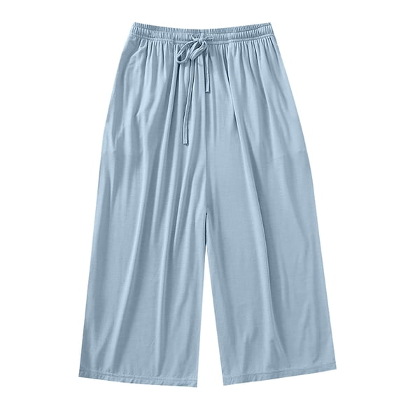 ABATAB Womens Capris Elastic Drawstring Waist Loose Fit Capri Pants Casual Thin Summer Trousers Basic Comfy Clothes
