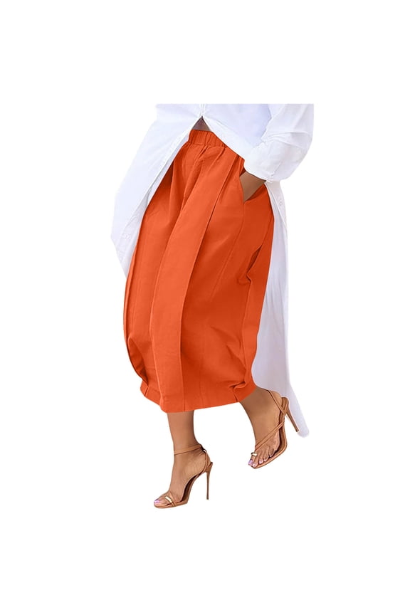 Womens Capris Elastic High Waisted Loose Capri Pants with Pockets Pleated Chino Trousers Ladies Summer Clothes