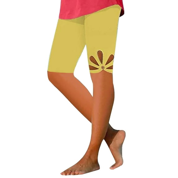 ABATAB Womens Capris Leggings Summer High Waist Yoga Bermuda Shorts Comfy Stretchy Beach Vacation Leggings