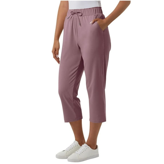 ABATAB Womens Capris Pants Drawstring Comfy Casual Yoga Crop Pants Lightweight Loose Gym Running Capri Trousers with Pockets