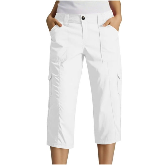 ABATAB Womens Capris with Pockets Loose Fit Casual Capri Pants Dressy Lightweight Baggy Cargo Cropped Trousers for Hiking