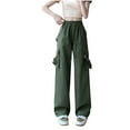 thumbnail image 1 of ABATAB Womens Cargo Pants Baggy High Waist Solid Color Pants Casual Drawstring Lightweight Trendy Streetwear Pants with Pockets, 1 of 6
